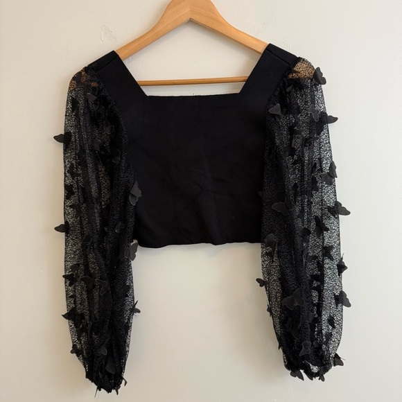 Free People Intimately Size M Flutter Crop Top Butterfly 3D Mesh Sleeve Witchy - Picture 5 of 9